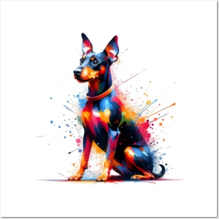 Energetic Manchester Terrier in Vivid Splash Art Posters and Art